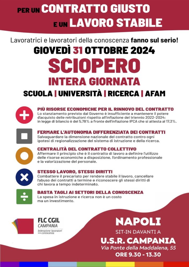 Locandina sciopero intera giornata 31 ottobre